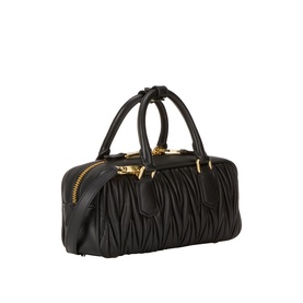 Miu Miu Nero black matelass&eacute; leather crossbody bag with gold-tone zip hardware and short top handles