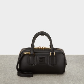 Miu Miu Nero crossbody bag in black leather, gold-tone hardware, zip closure, rolled top handles and detachable shoulder strap