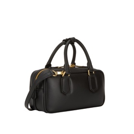 Miu Miu Nero crossbody bag in black leather with gold-tone hardware, top handles, zip detailing, and detachable shoulder strap