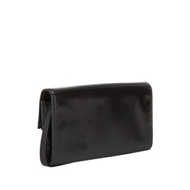 Miu Miu Nero black calfskin leather crossbody bag, sleek structured silhouette with fold-over flap, silver-tone hardware detail