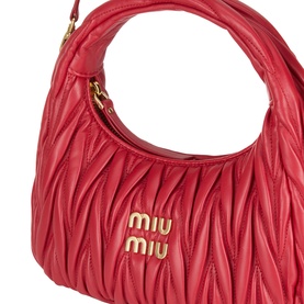 Miu Miu Wander Matelass&eacute; Crossbody Bag in Rosso red quilted leather with gold-tone logo hardware and top handle