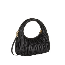 Miu Miu Wander Matelass&eacute; Crossbody Bag in Nero black lambskin with gold-tone hardware, top handle, and detachable crossbody strap