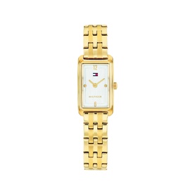 Tommy Hilfiger gold-tone rectangular watch with white dial, gold bracelet strap and Tommy Hilfiger flag logo detail