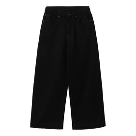 Jigsaw black wide-leg cropped trousers with elasticated waistband, flat lay product shot.