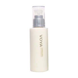 Voya Cleanser in a cream pump bottle with clear cap and silver pump dispenser