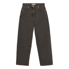Reiss mushroom brown high-waist straight-leg denim jeans with five-pocket styling and relaxed fit