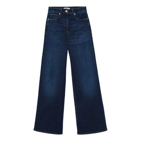 Reiss dark blue wide-leg high-rise jeans with subtle fading and five-pocket styling