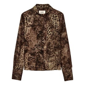 Bash green mixed animal print long-sleeve shirt with button placket and spread collar