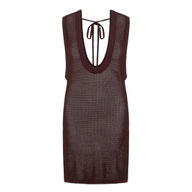 Bond Eye walnut open-knit mini dress with scoop neck, sleeveless silhouette and tie-back detail