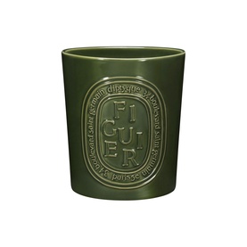 Diptyque Figuier large green embossed glass candle with oval label detailing