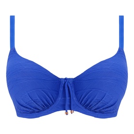 Fantasie Ultramarine bikini top with textured fabric, underwire cups, adjustable straps and central drawstring tie detail