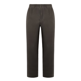 Issey Miyake Pleated Wide Leg Trousers in brown, elasticated waist, all-over vertical pleats, relaxed wide leg fit