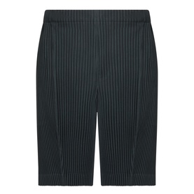 Issey Miyake Special Black pleated shorts with all-over vertical ribbed texture, elasticated waistband, mid-length cut
