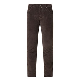 Jacob Cohen Bard Corduroy Straight Leg Trousers in brown, five-pocket style with belt loops and zip fly fastening