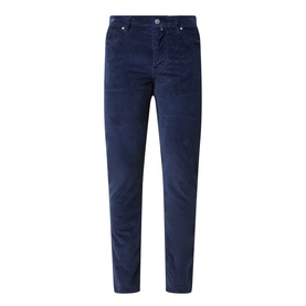 Jacob Cohen Bard Corduroy Straight Leg Trousers in Night Blue, five-pocket style with belt loops and fly zip fastening