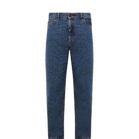 Jacob Cohen 3049 straight-leg jeans in medium blue 100% cotton denim, five-pocket style with belt loops