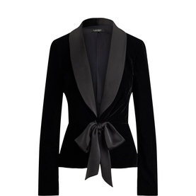 Tie Front Single-Breasted Velvet Blazer