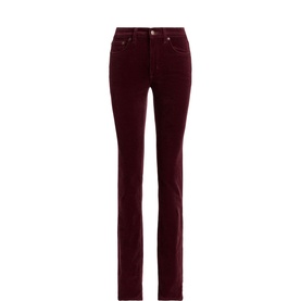 Lauren Dark Garnet velvet slim-fit jeans with five-pocket styling and straight leg silhouette