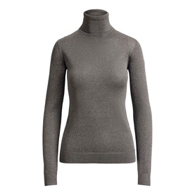 Lauren Black/Silver metallic knit rollneck jumper with long sleeves and ribbed cuffs, displayed as a flat lay