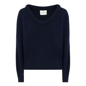 Lisa Yang The Doria Cashmere Sweater in navy with scoop neckline, long sleeves, and ribbed trims