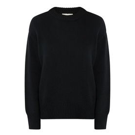 Lisa Yang black 100% cashmere crew neck sweater with ribbed cuffs and hem, relaxed fit