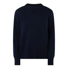 Lisa Yang Noor Cashmere Sweater in navy with crew neckline, ribbed trims, long sleeves and straight hemline