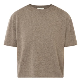 Lisa Yang cashmere T-shirt in Truffle, relaxed boxy fit with crew neck and short sleeves, soft knit texture