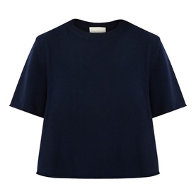 Lisa Yang Liru Cashmere T-Shirt in navy, round neck, short sleeves, straight hemline, relaxed boxy fit