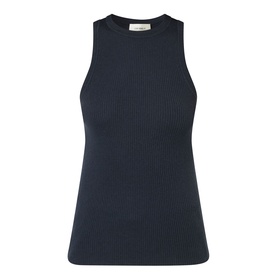 Lisa Yang Amya Rib Tank Top in navy, sleeveless with round neck, ribbed texture and straight hemline in cotton-cashmere blend