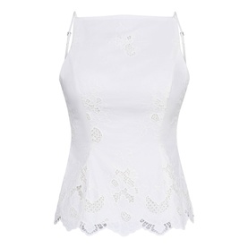 House of CB white sleeveless top with floral broderie anglaise hem and scalloped edge, slim fit cami style