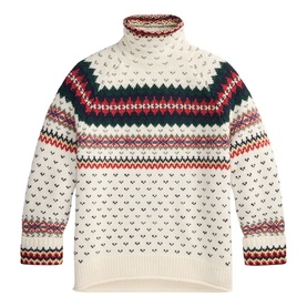 Polo Ralph Lauren cream multi Fair Isle turtleneck knit sweater with red, navy and green patterned yoke