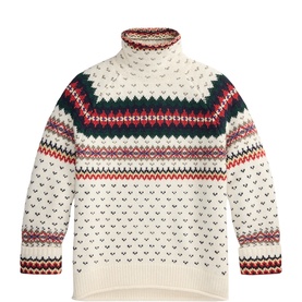 Polo Ralph Lauren cream multi Fair Isle turtleneck knit sweater with red, navy and green patterned yoke