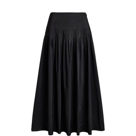 Pleated Taffeta Flared Skirt