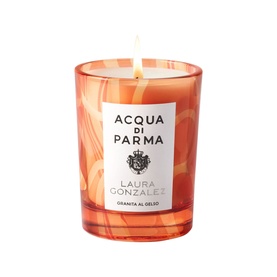 Acqua Di Parma Laura Gonzalez Granita Al Gelso scented candle in orange marble-effect glass with lit flame
