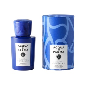 Acqua Di Parma blue EDP bottle with cylindrical gift tube packaging, both featuring branded script lettering