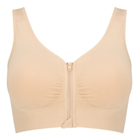 Anita Mastectomy Bra in Desert, seamless nude tone with front zip fastening and wide shoulder straps