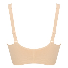 Anita Mastectomy Bra in Desert, smooth seamless cups, adjustable straps, back view showing hook-and-eye closure