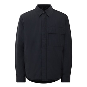 Calvin Klein Jeans Back Graphic Padded Overshirt in black, point collar, concealed snap button placket, chest pocket, long sleeves