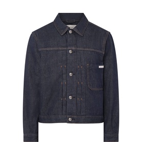 Calvin Klein Jeans Forever Indigo denim casual jacket with button front, chest pocket, and small logo tab detail