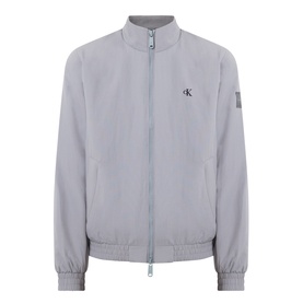 Calvin Klein Jeans Harrington Logo Weatherproof Jacket in Convoy grey, zip-through stand collar, elasticated cuffs, monogram logo embroidery