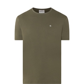 Calvin Klein Jeans Olive Night cotton crew neck T-shirt with small logo badge on chest, shown flat on invisible mannequin
