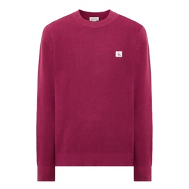 Calvin Klein Jeans Badge Logo Waffle-Knit Sweatshirt in Rhododendron, crew neck with chest badge logo and ribbed trims