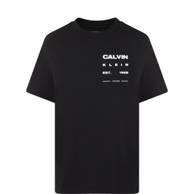 Calvin Klein Jeans black cotton crew neck T-shirt with white branded chest graphic and EST. 1968 text detail.