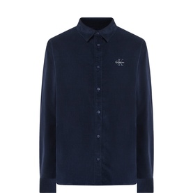 Calvin Klein Jeans Corduroy Monogram Logo Shirt in Dark Sapphire, point collar, front button fastening, chest monogram embroidery