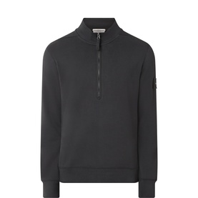 Calvin Klein Jeans Logo Badge Terry Half-Zip Sweatshirt in Pirate Black with quarter-zip collar, ribbed cuffs and logo badge on sleeve.