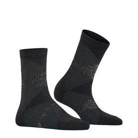 Falke black ankle socks with tonal argyle diamond pattern and subtle textured detailing, shown as a pair.