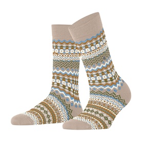 Falke socks in Cafe Latte with multicolour Fair Isle zigzag and geometric pattern, crew length