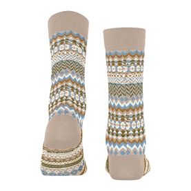 Falke socks in Cafe Latte with multicolour Fair Isle zigzag pattern in blue, olive and brown tones, shown as a pair.