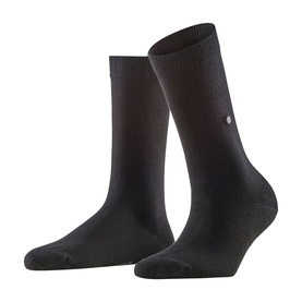 Falke black mid-calf socks with ribbed cuff and small logo detail, shown as a pair on a plain white background.