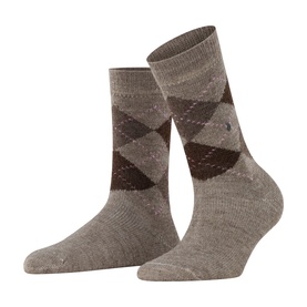 Falke socks in Nutmeg Mel with classic argyle diamond pattern in brown and dark tones, knitted crew length pair